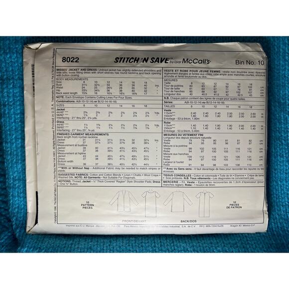 McCalls 8022 Sewing pattern Suit dress blazer 1980s size 8 10 12 14 - Picture 3 of 7